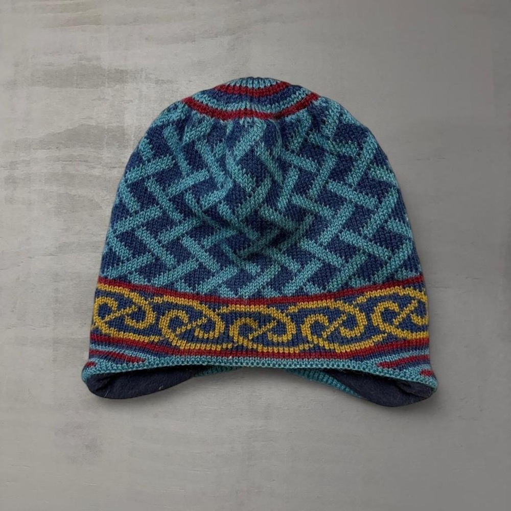 Vintage Patagonia Beanie Aztec Blue Geometric Fair Isle Lined Knit‎ Hat Medium